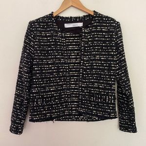 IRO Paris woven blazer jacket sz 40 or US 8 black + white open front, beautiful!